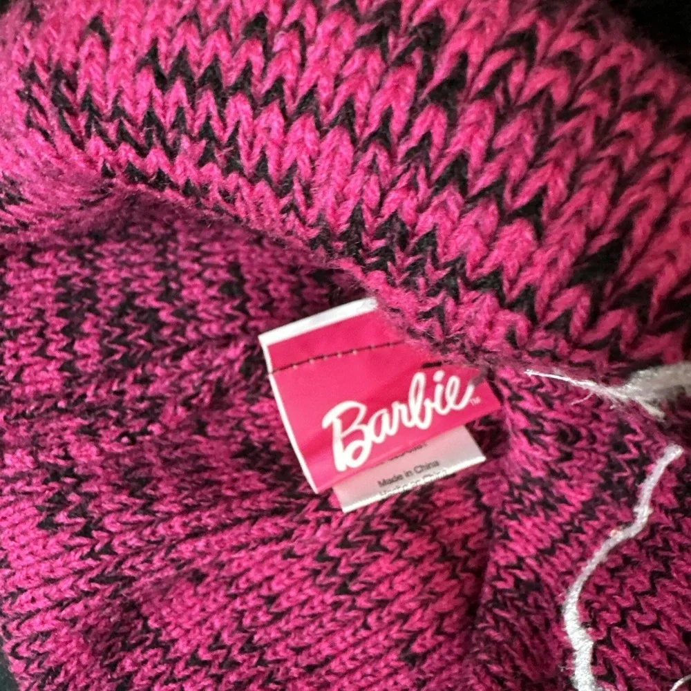 Barbie Beanie & Gloves Youth‎ Pom Pink & Black 2 Piece Set